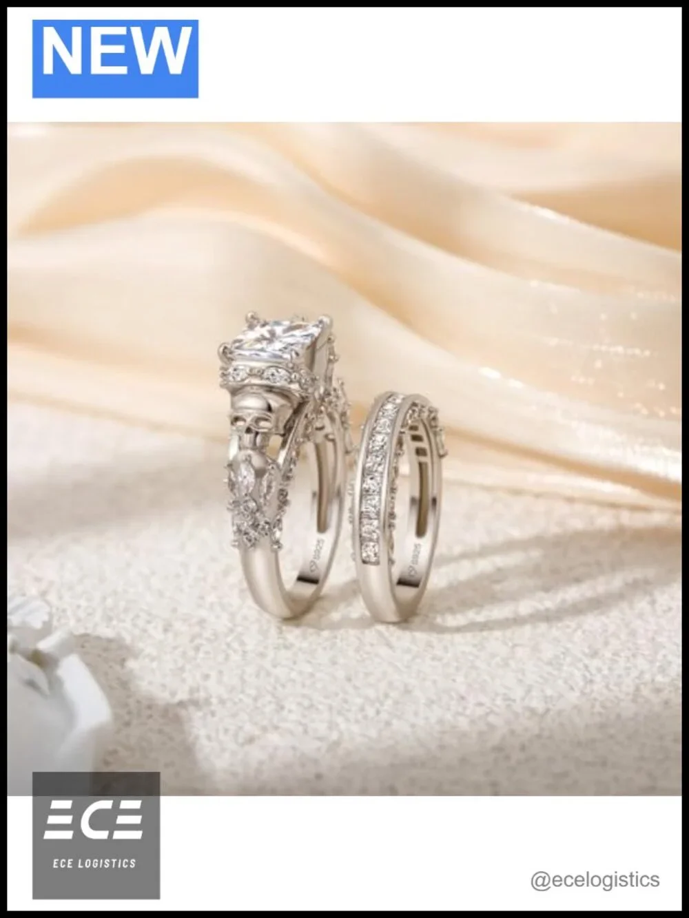 Sterling Silver Skull Engagement Ring Set Princess Cut CZ Eternity Band